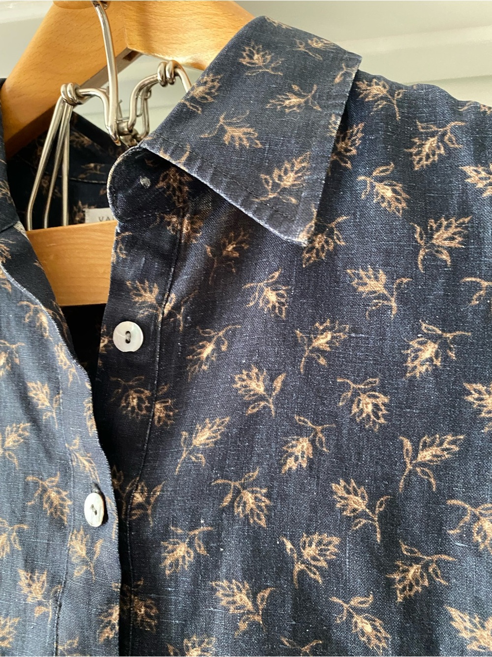 Vintage Valerie Stevens Pure Linen Navy Mini Floral Button Down MIDI Dress - Picture 3 of 9